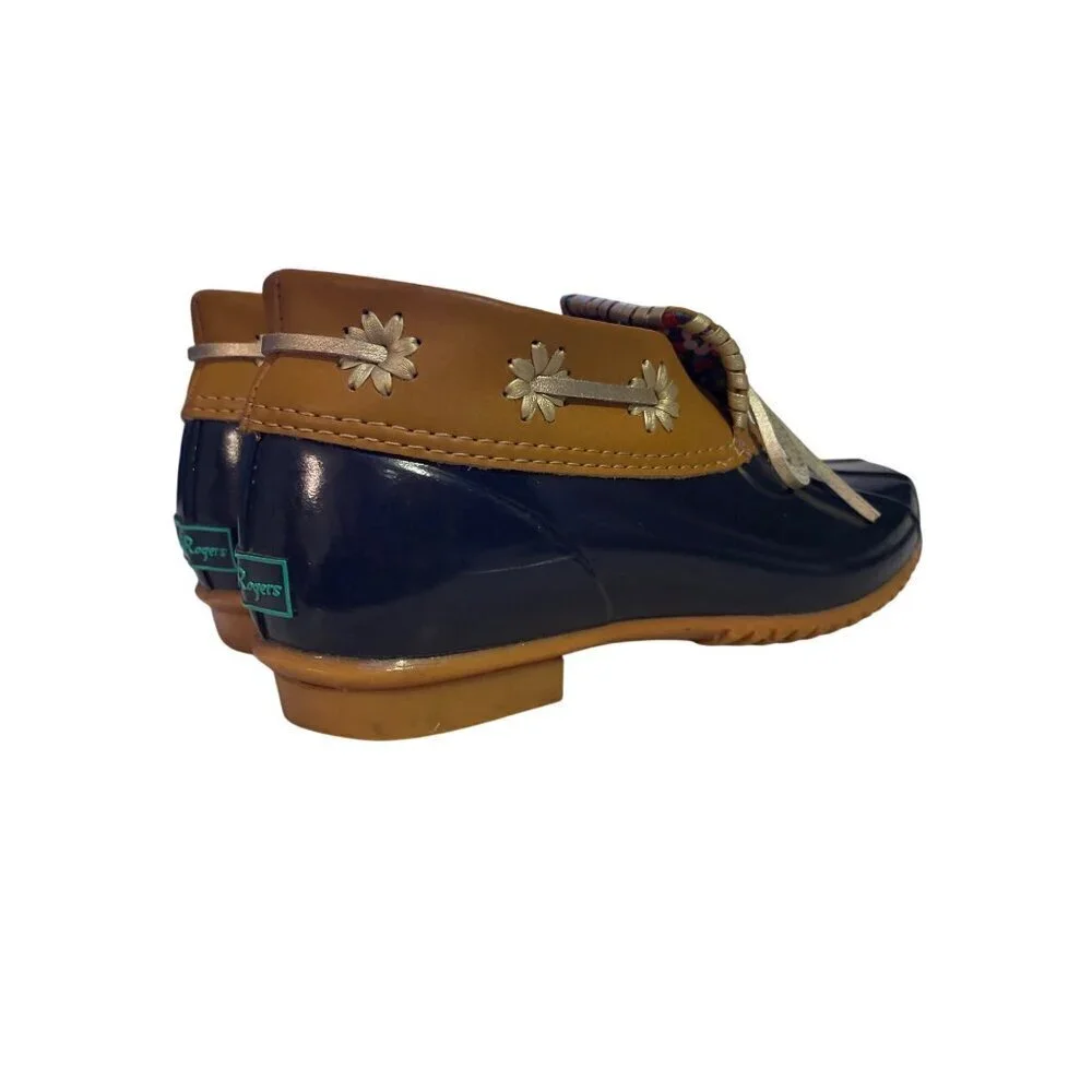 Jack Rogers Women's Aubrey Midnight Blue Floral Waterproof Boots Shoes Size 8